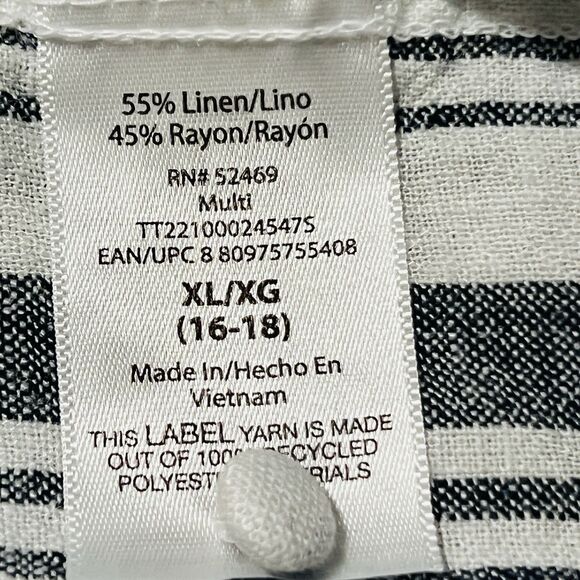 Time & Tru Gray & White Striped Linen Blend Breezy Button Down Dress - XL 16/18 - Picture 8 of 8
